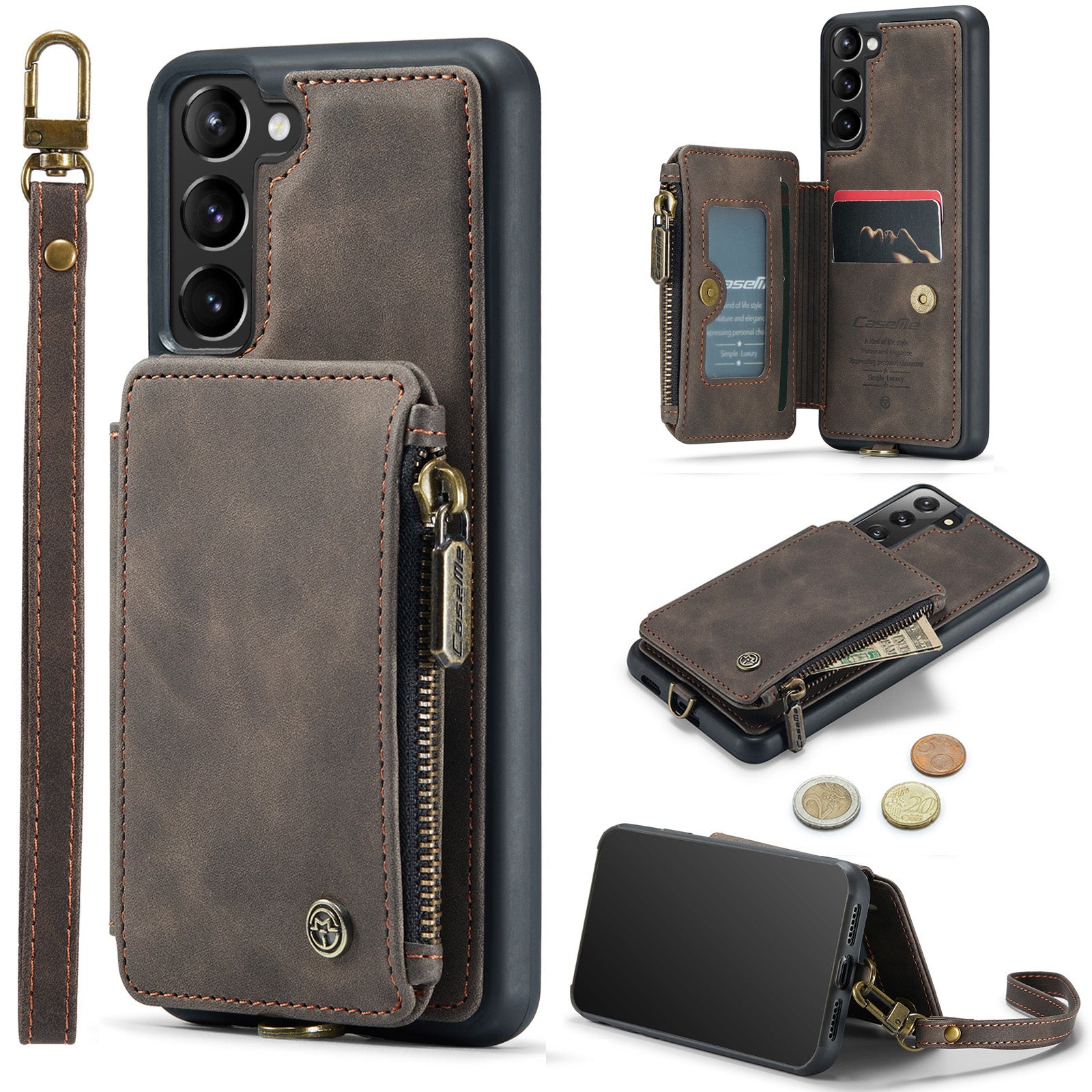 CASEME C20 Series for Samsung Galaxy S23 RFID Blocking Zipper Pocket PU Leather Coated TPU Shockproof Phone Cover with Wallet Kickstand CASEME C20 Series for Samsung Galaxy S23 RFID Blocking Zipper Pocket PU Leather Coated TPU Shockproof Phone Cover with Wallet Kickstand